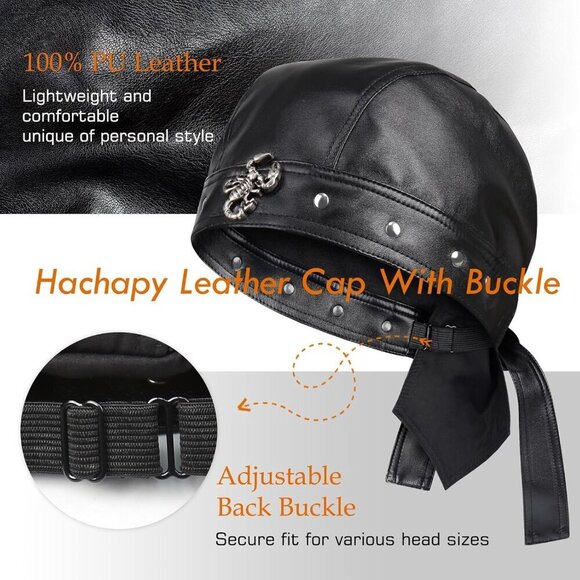 Leather Biker Cap Women Faux Leather Adjustable Fitted Stylish Riding Hat main image 5